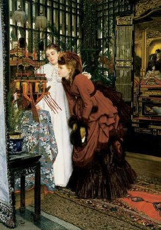 James Tissot Young Ladies Looking at Japanese Objects Spain oil painting art